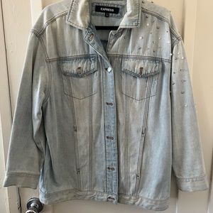 Pearl and Rhinestone studded Oversized Denim Jacket
